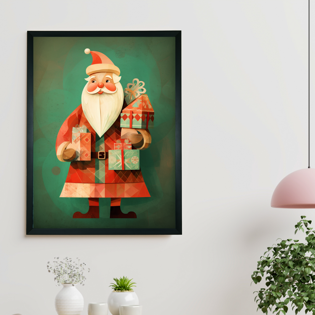 Sowpeace Santa: Premium Ho-Ho-Holiday Bliss Canvas – Handcrafted Indian-Inspired Wall Art for Festive Home Decoration