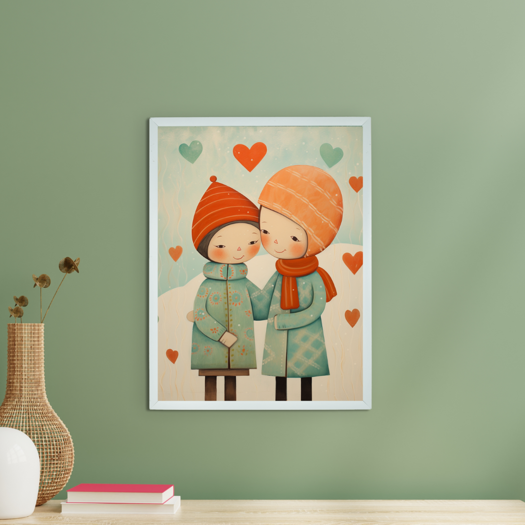 Warmth Within: Sowpeace's Premium Boy & Girl Winter Canvas Art – Handcrafted Indian-Inspired Prints for Cozy Holiday Decor