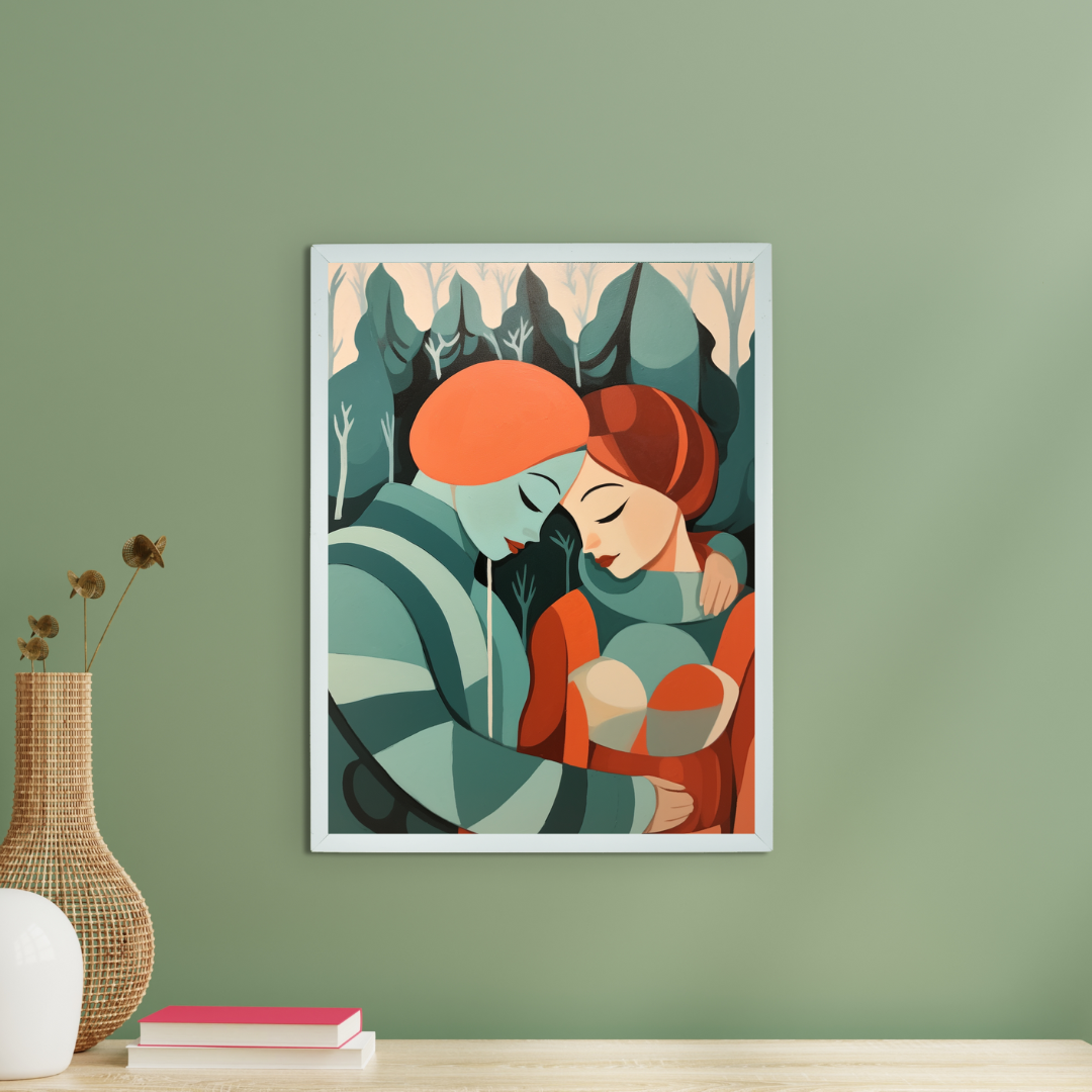 Winter Whispers: Premium Modern Couple Canvas Print by Sowpeace – Handcrafted Indian-Inspired Art for Elegant Winter Home Decor