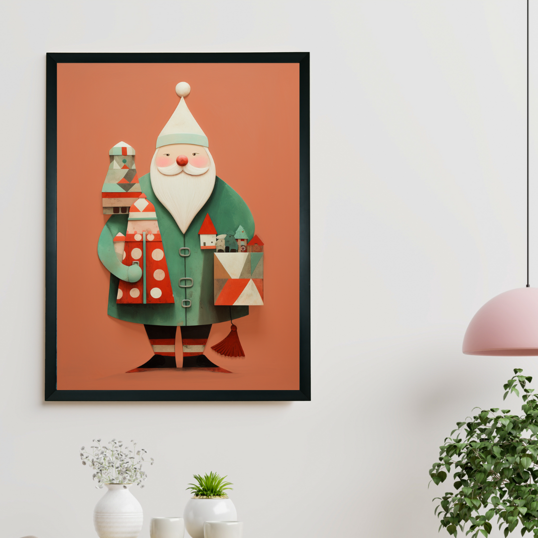 Green Santa Canvas: Festive Home Decor with Gift-Inspired Artistry -Wall painting-Chitran by sowpeace-Green Santa Canvas: Festive Home Decor with Gift-Inspired Artistry-CH-WRT-SGG-Sowpeace