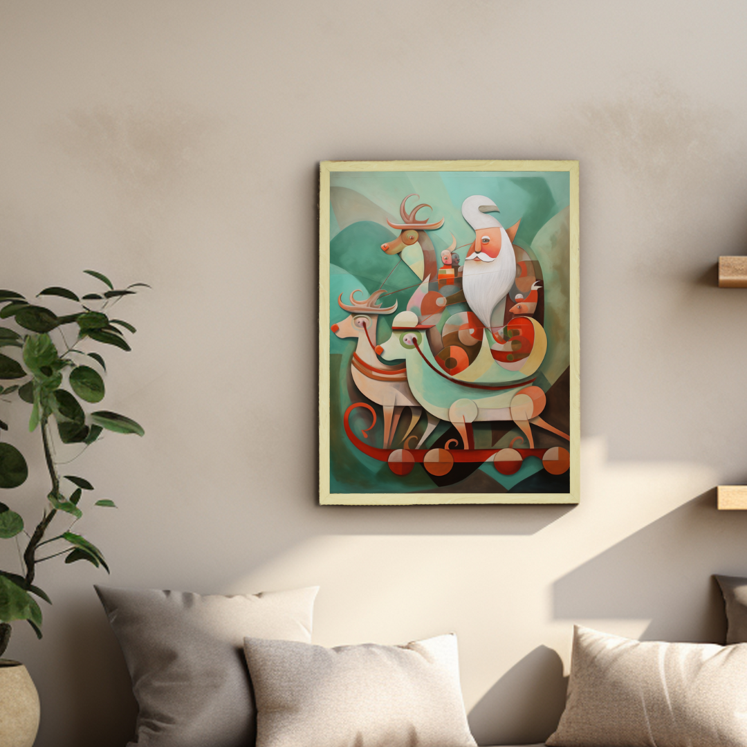 Reindeer Flight: Premium Abstract Wall Art by Sowpeace – Handcrafted Indian-Inspired Canvas for Festive and Elegant Home Interiors