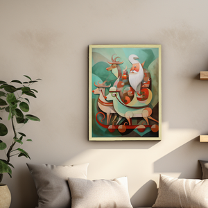 Santa with  Reindeer Canvas Wall Art Decor