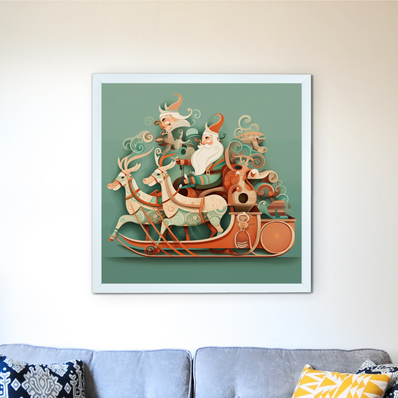 Sowpeace: Santa & Reindeer – Premium Wall Art Wonderland – Handcrafted Indian-Inspired Prints for Stylish Holiday Decor – view 1