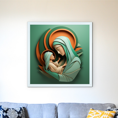 Sacred Bond: Sowpeace's Handcrafted Mother & Child Canvas – Premium Indian-Inspired Art for Elegant Home and Family Decor