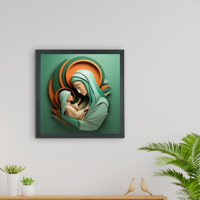 Sacred Bond: Sowpeace's Handcrafted Mother & Child Canvas – Premium Indian-Inspired Art for Elegant Home and Family Decor