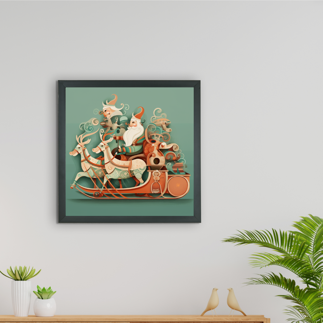 Sowpeace: Santa & Reindeer – Premium Wall Art Wonderland – Handcrafted Indian-Inspired Prints for Stylish Holiday Decor