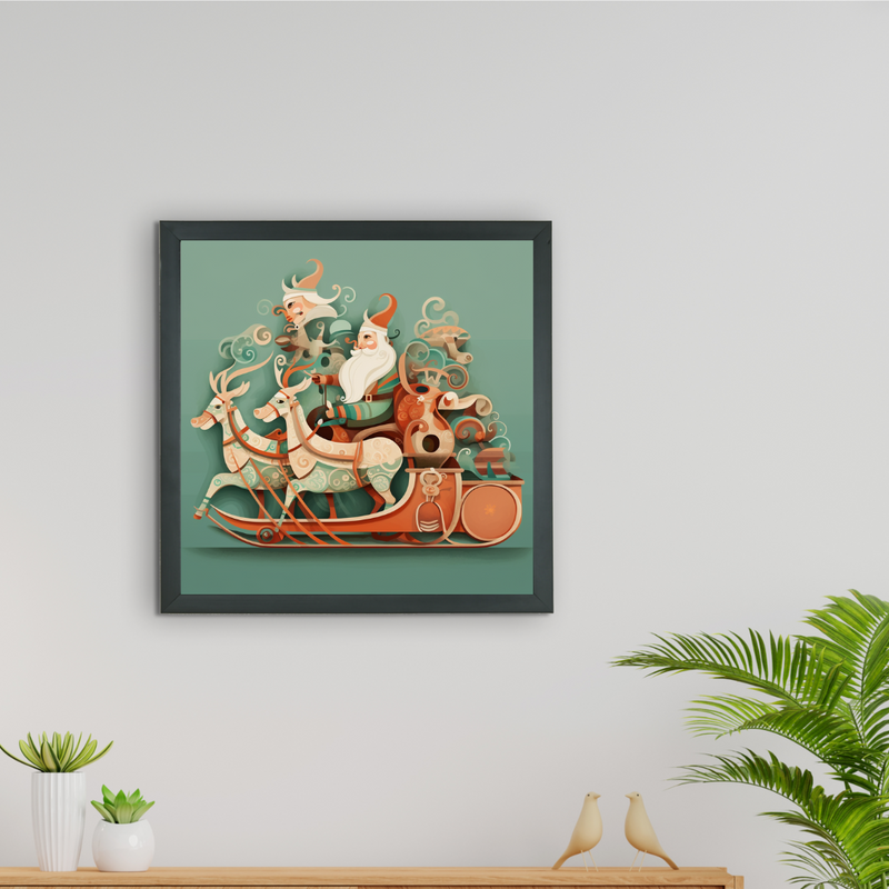 Sowpeace: Santa & Reindeer – Premium Wall Art Wonderland – Handcrafted Indian-Inspired Prints for Stylish Holiday Decor – view 2