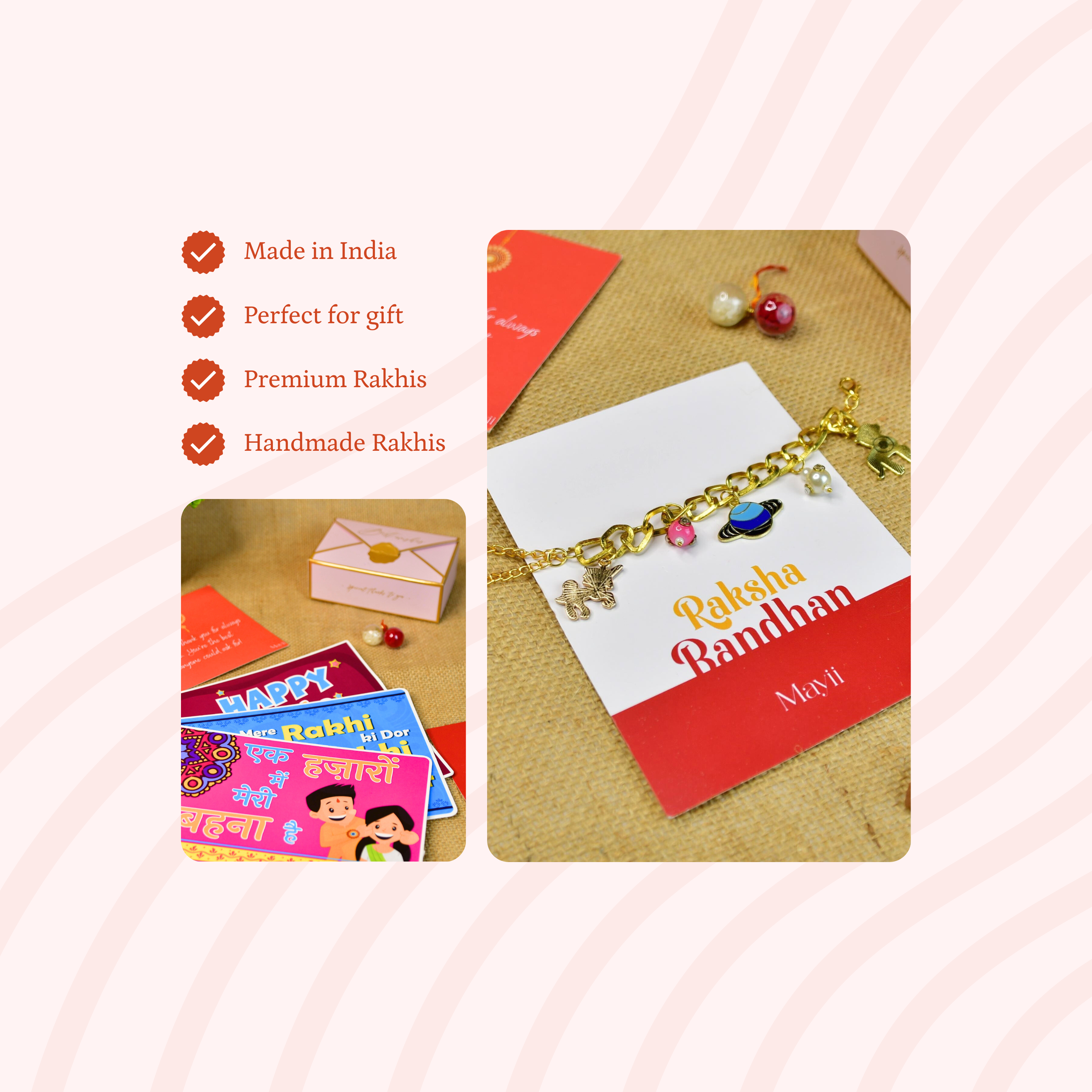 Sowpeace Exquisite Metal Abstract Rakhi Pack of 1 with Roli Chawal and Greeting card combo for Raksha Bandhan and Gifting