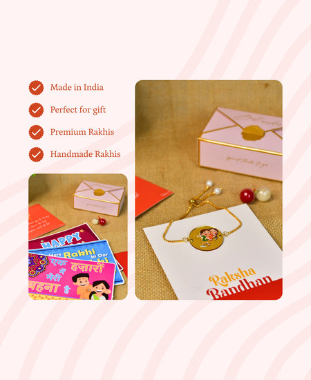 Sowpeace Exquisite Bhai Behen Rakhi Pack of 1 with Roli Chawal and Greeting card combo for Raksha Bandhan and Gifting