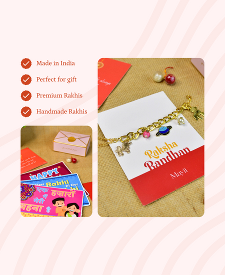 Sowpeace Exquisite Metal Abstract Rakhi Pack of 1 with Roli Chawal and Greeting card combo for Raksha Bandhan and Gifting