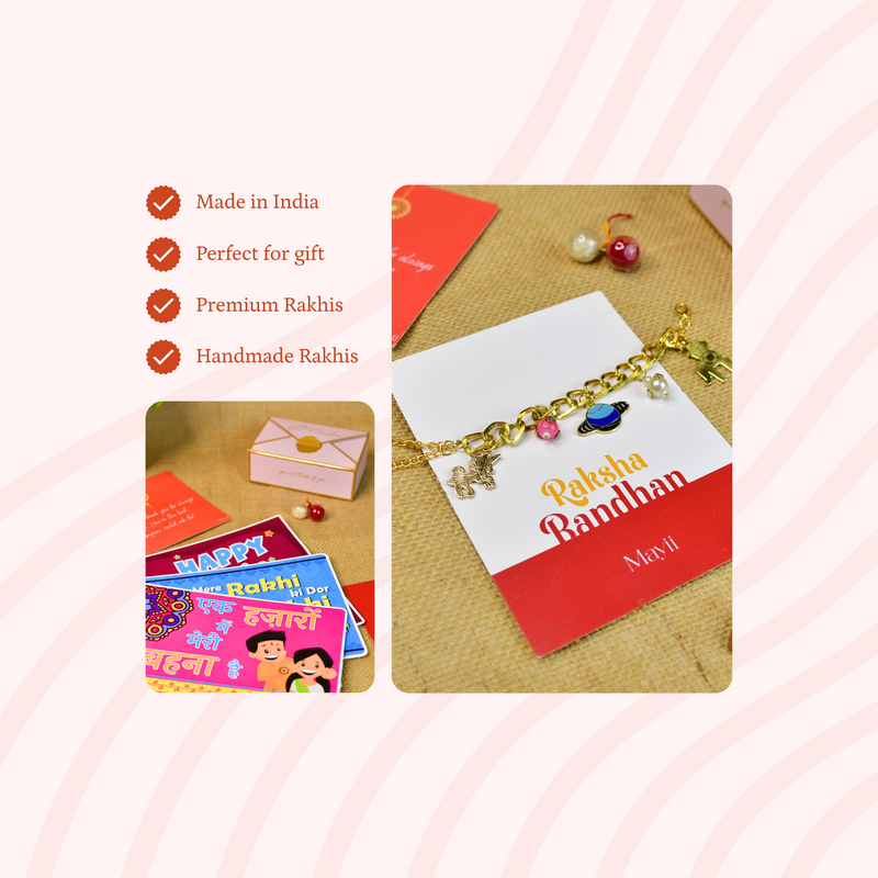 Sowpeace Exquisite Metal Abstract Rakhi Pack of 1 with Roli Chawal and Greeting card combo for Raksha Bandhan and Gifting – view 2