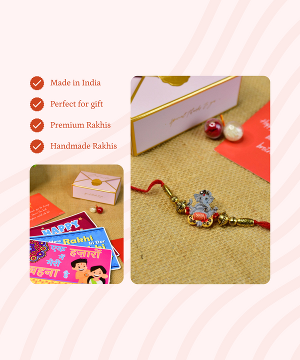 Sowpeace Exquisite Green Ganesha Rakhi Pack of 1 with Roli Chawal and Greeting card combo for Raksha Bandhan and Gifting — image 6