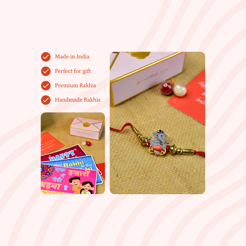 Sowpeace Exquisite Green Ganesha Rakhi Pack of 1 with Roli Chawal and Greeting card combo for Raksha Bandhan and Gifting – view 6