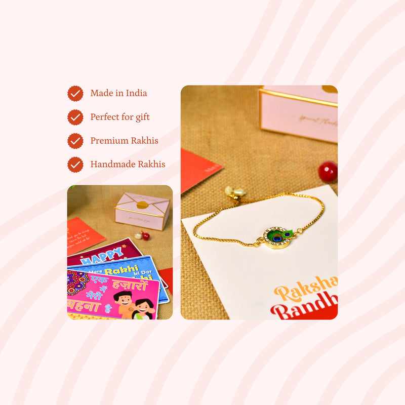 Sowpeace Exquisite Peacock Rakhi Pack of 1 with Roli Chawal and Greeting card combo for Raksha Bandhan and Gifting – view 6