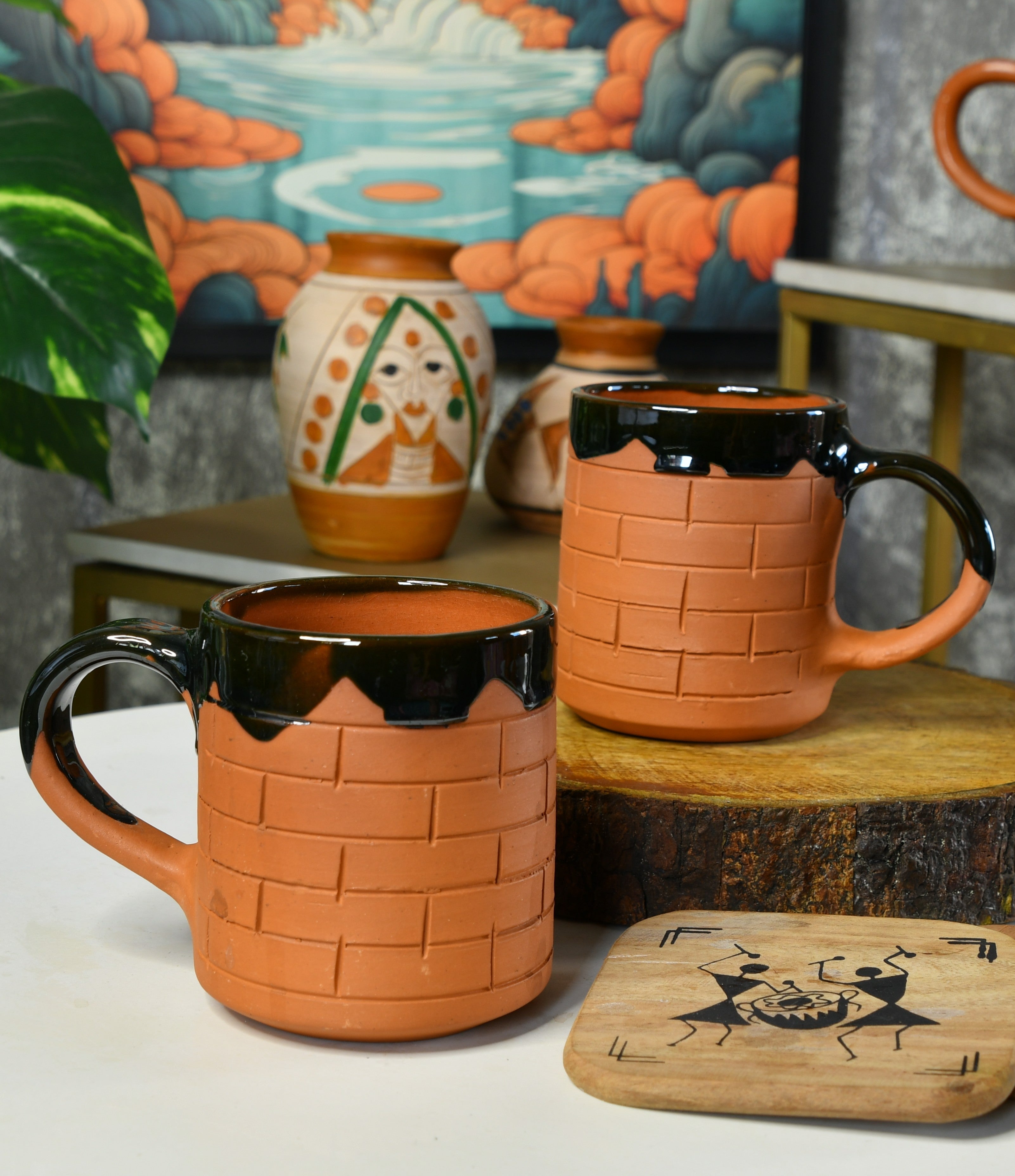 Sculpted Terracotta Coffee Mug: Stylish Functionality