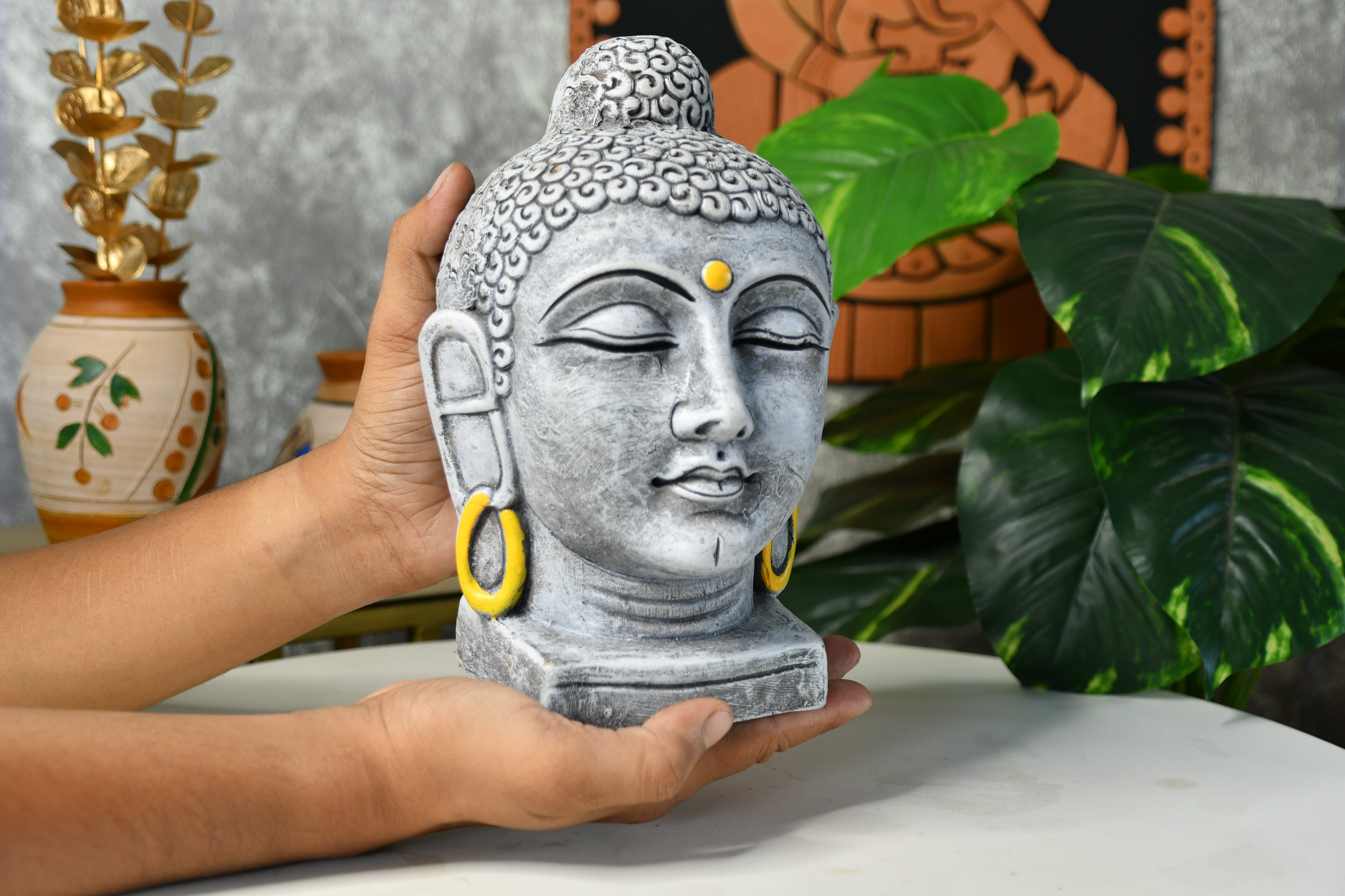 Sowpeace Large Terracotta Buddha Head: Artisan Tabletop Decor