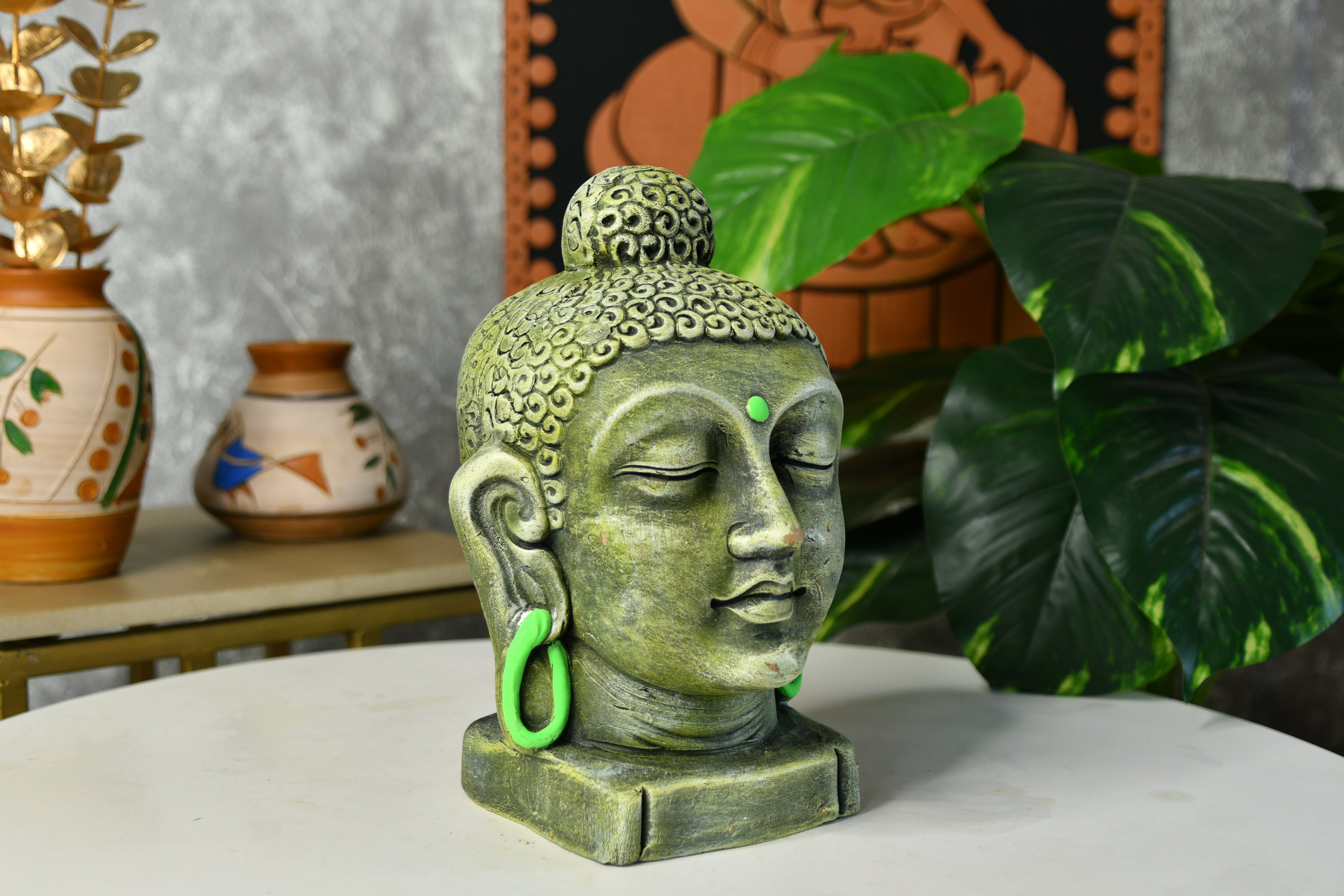 Sowpeace Large Terracotta Buddha Head: Artisan Tabletop Decor