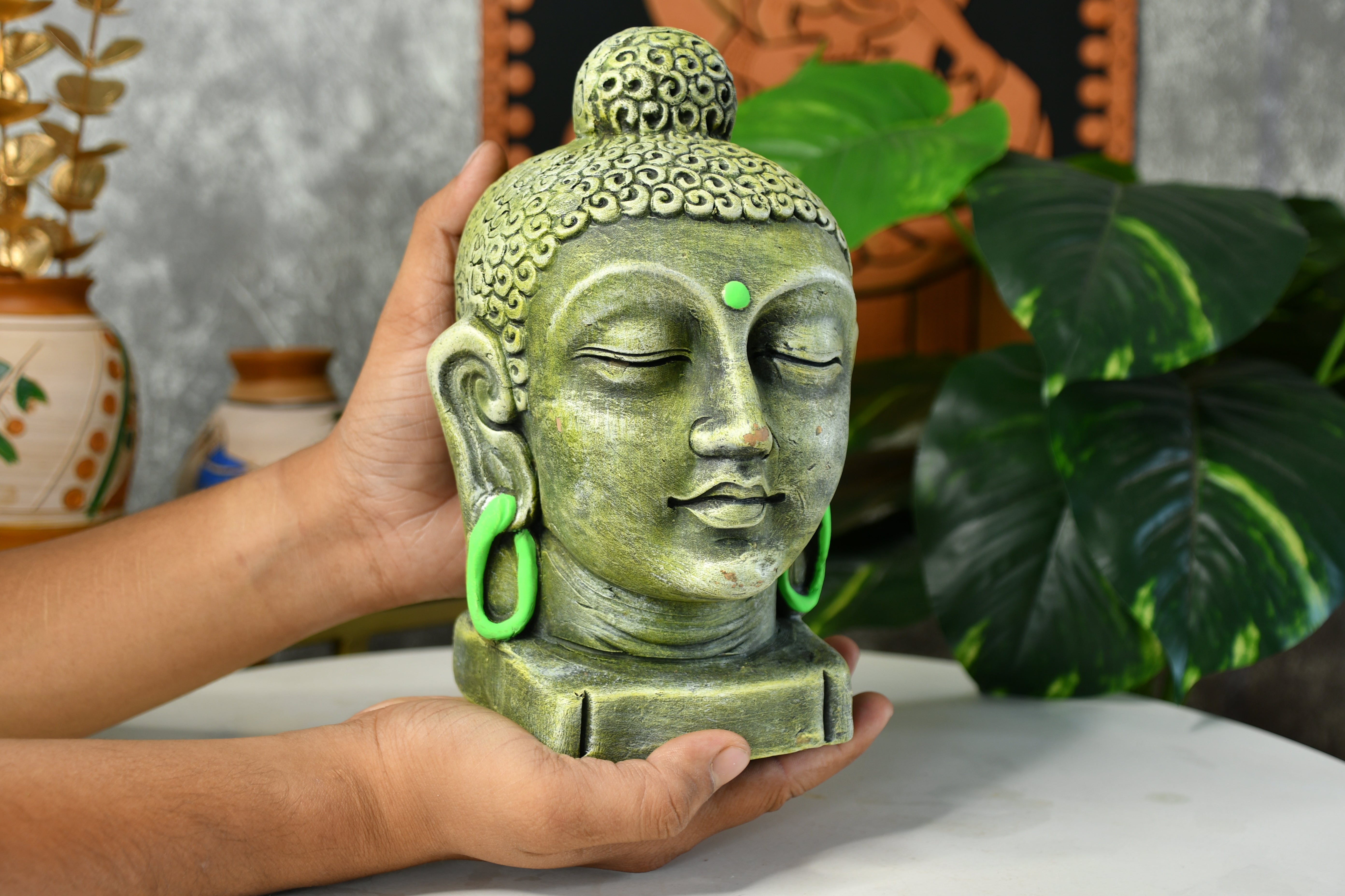 Sowpeace Large Terracotta Buddha Head: Artisan Tabletop Decor