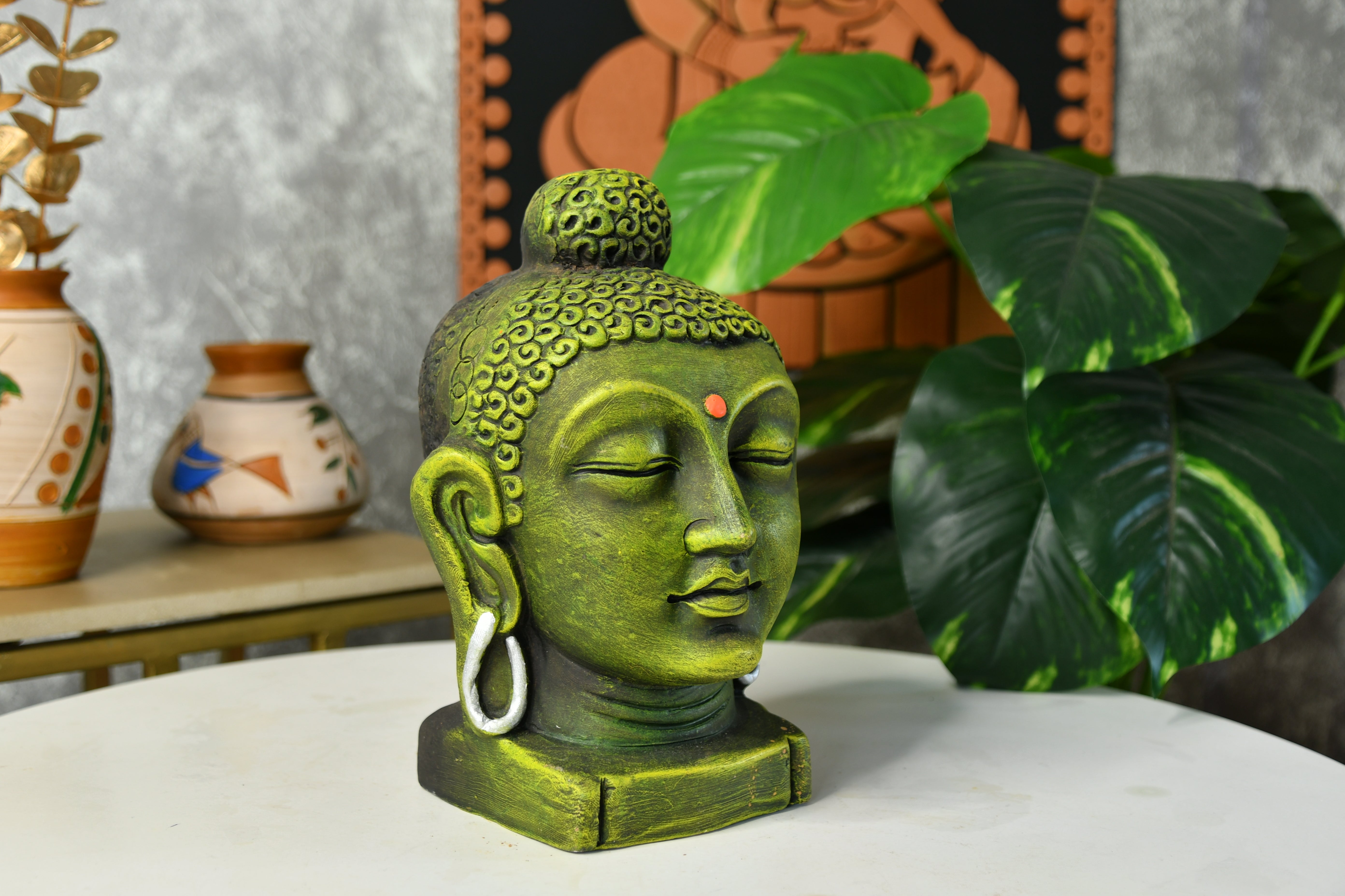 Sowpeace Large Terracotta Buddha Head: Artisan Tabletop Decor