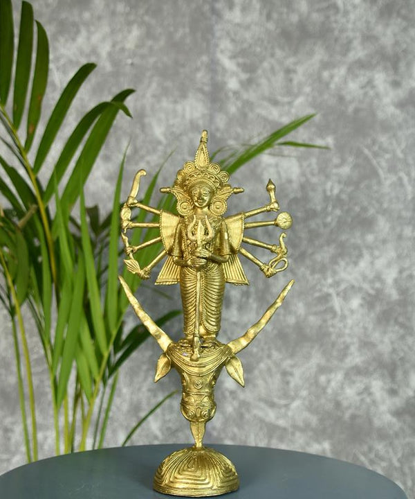 Dhokra Craft - Goddess Durga Mahishasur Mardini Brass Decor — main view