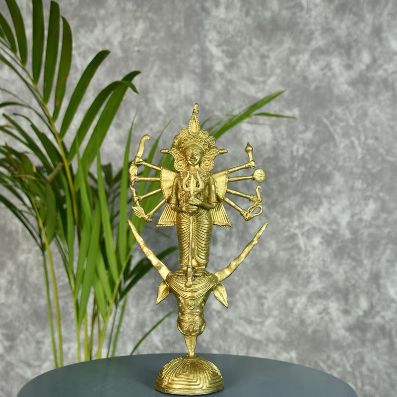 Dhokra Craft - Goddess Durga Mahishasur Mardini Brass Decor – view 1