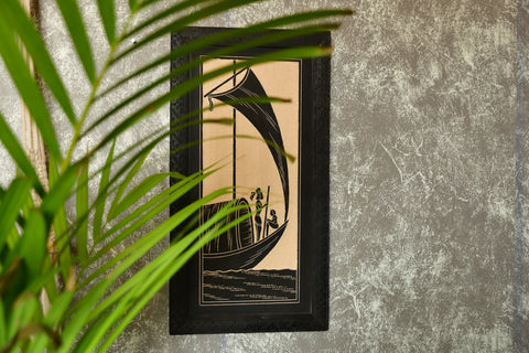 Artform Illustration for Sowpeace Hand carved ceramic sail boat wall art