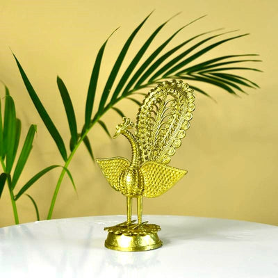 Dhokra Peacock: Artisan Brass Tabletop Elegance