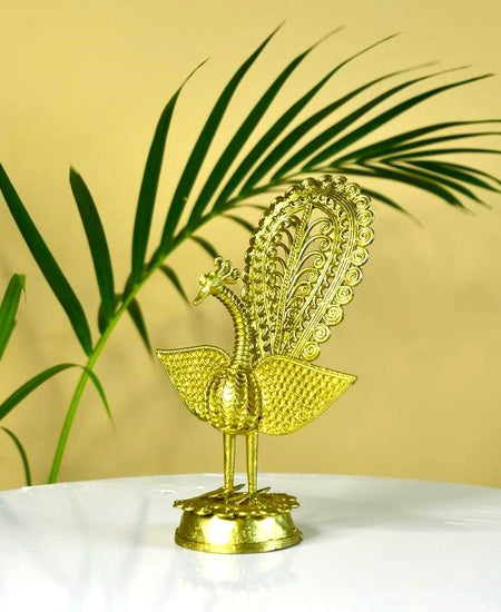 Dhokra Peacock: Artisan Brass Tabletop Elegance