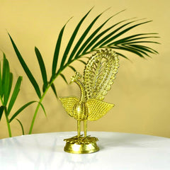 Dhokra Peacock: Artisan Brass Tabletop Elegance - Additional View