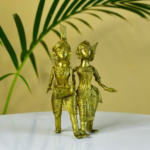 Dhokra Tribal Couple with Dhol Tabletop Decor