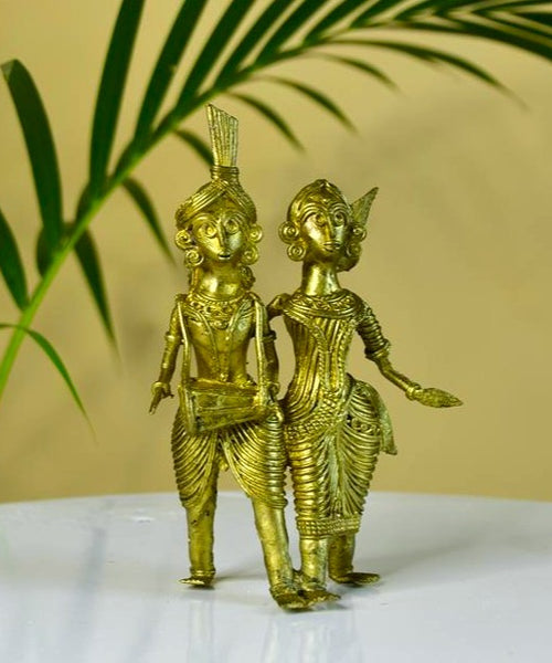 Dhokra Tribal Couple with Dhol Tabletop Decor