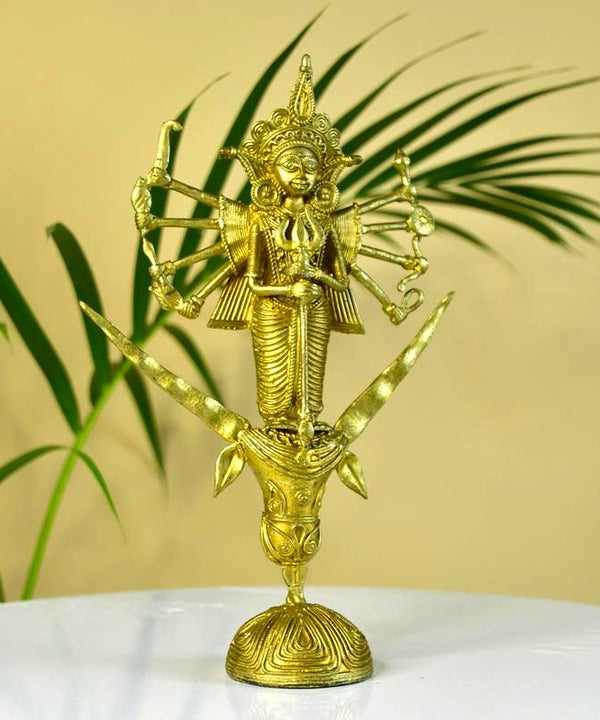 Dhokra Craft - Goddess Durga Mahishasur Mardini Brass Decor — image 2