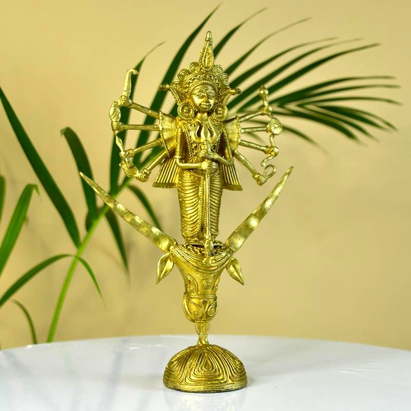Dhokra Craft - Goddess Durga Mahishasur Mardini Brass Decor – view 2