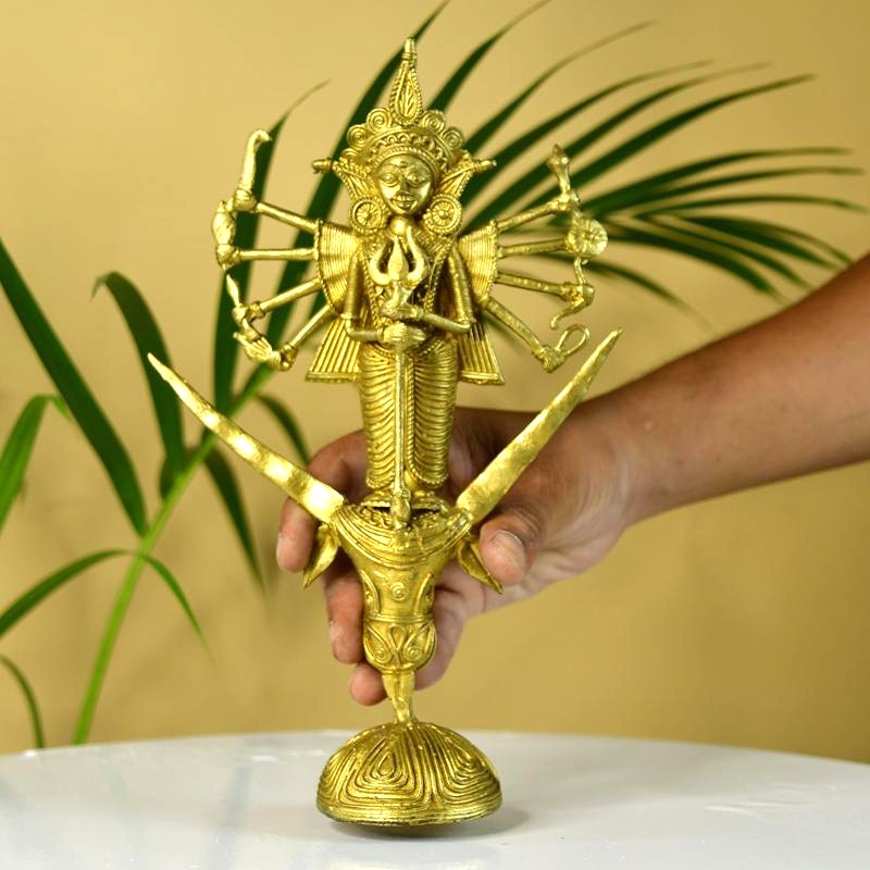Dhokra Craft - Goddess Durga Mahishasur Mardini Brass Decor – view 5