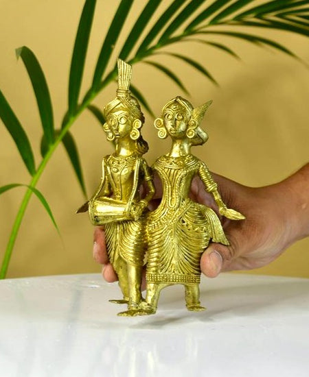Dhokra Tribal Couple with Dhol Tabletop Decor