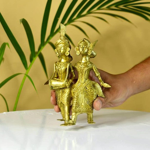 Dhokra Tribal Couple with Dhol Tabletop Decor – view 2