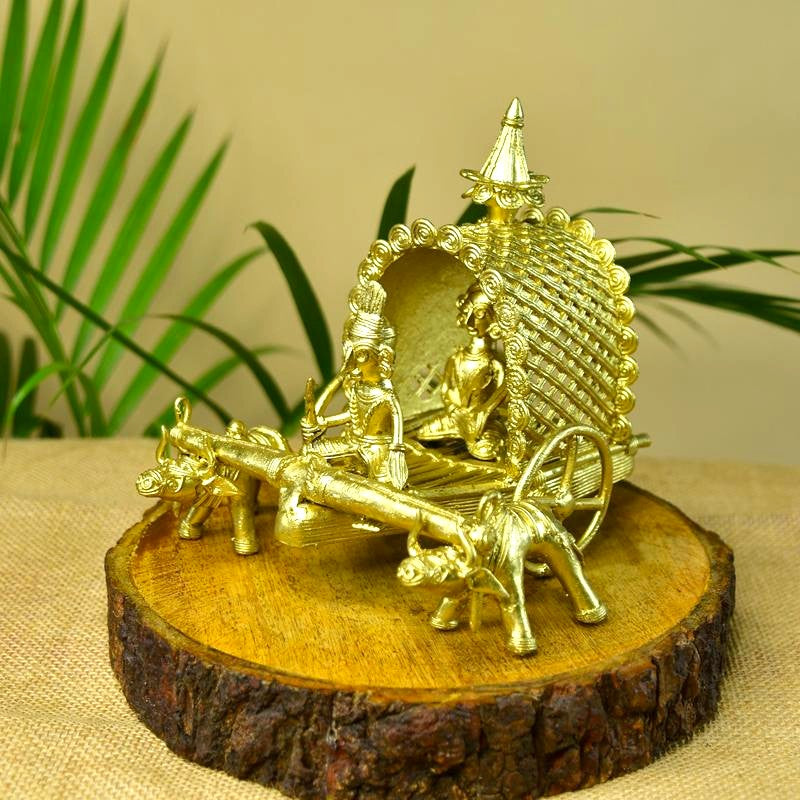 Dhokra art Brass Decor Cow Cart – view 6