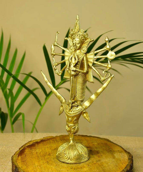 Dhokra Craft - Goddess Durga Mahishasur Mardini Brass Decor — image 6