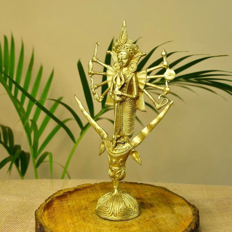 Dhokra Craft - Goddess Durga Mahishasur Mardini Brass Decor – view 6