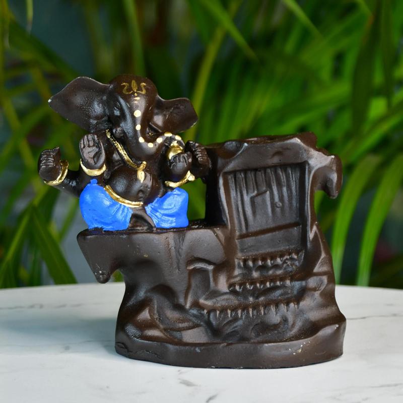Artisan Blue Ganesh Smoke Fountain Tabletop Decor by Sowpeace - Unique Home Showpiece – view 1