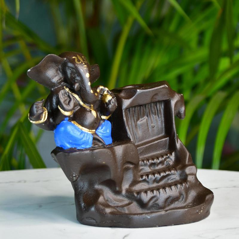 Artisan Blue Ganesh Smoke Fountain Tabletop Decor by Sowpeace - Unique Home Showpiece – view 3