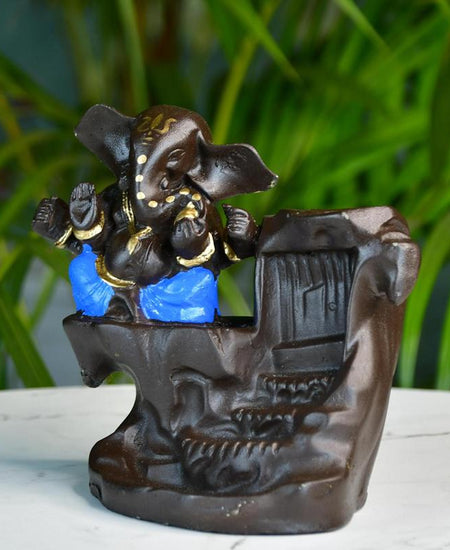 Artisan Blue Ganesh Smoke Fountain Tabletop Decor by Sowpeace - Unique Home Showpiece