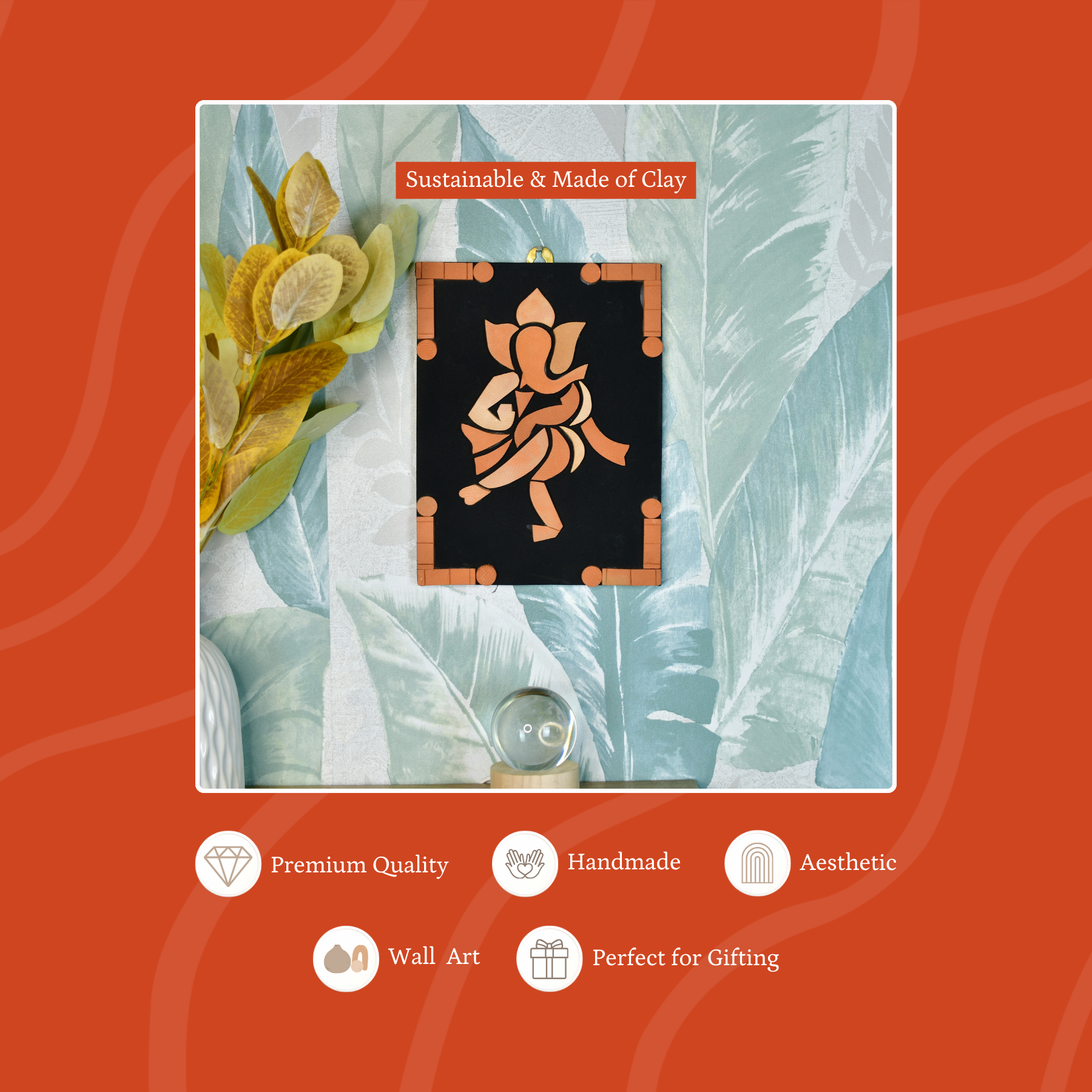 Handcrafted Terracotta Dancing Ganesh Wall Art: Unique Home Decor