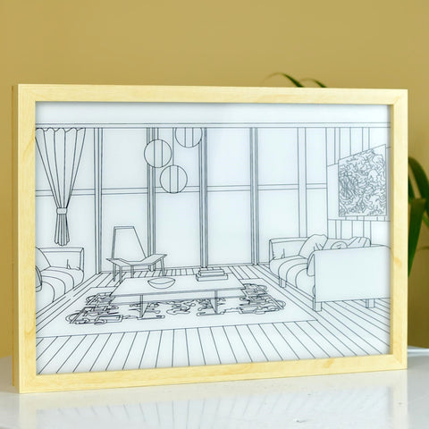 Vastu Principles for Sowpeace Illuminated Hall Room Frame – LED Landscape Photo Frame with Sofas, Carpet & Balcony for Chic Home Decor