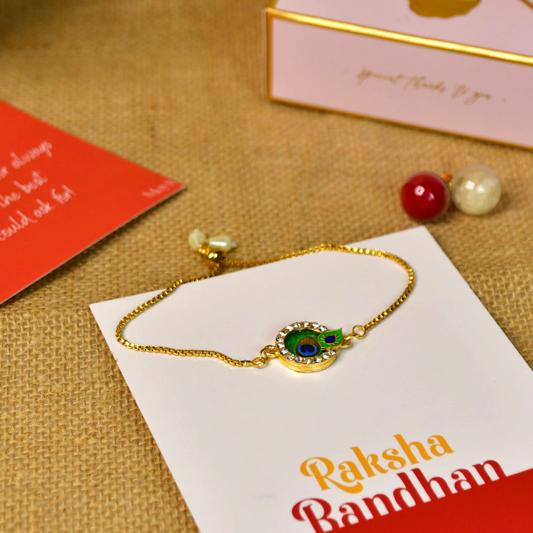 Sowpeace Exquisite Peacock Rakhi Pack of 1 with Roli Chawal and Greeting card combo for Raksha Bandhan and Gifting