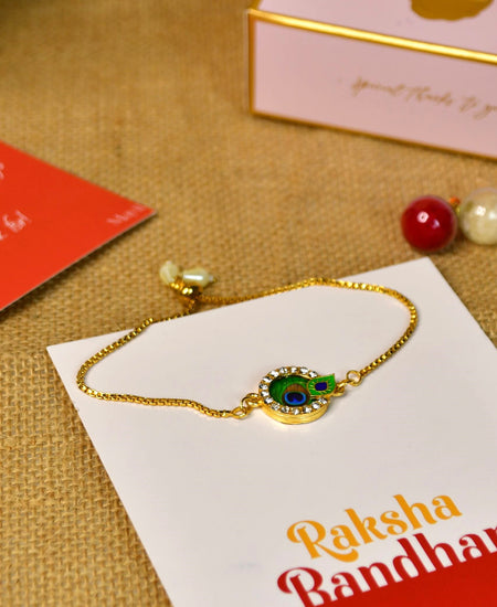 Sowpeace Exquisite Peacock Rakhi Pack of 1 with Roli Chawal and Greeting card combo for Raksha Bandhan and Gifting