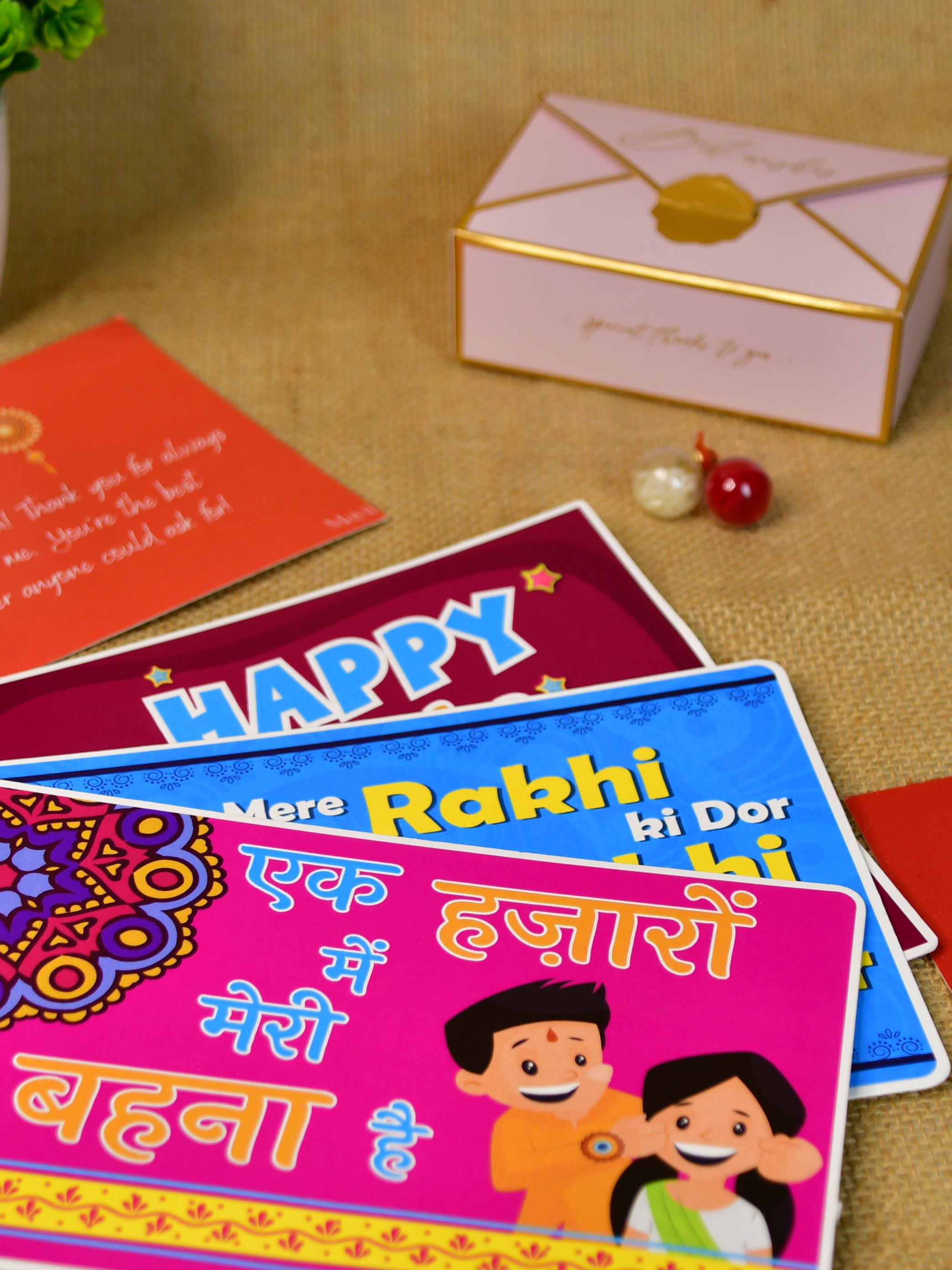 Sowpeace Exquisite Infinite Rakhi Pack of 1 with Roli Chawal Thali, Chocolates, and Greeting card combo for Raksha Bandhan and Gifting