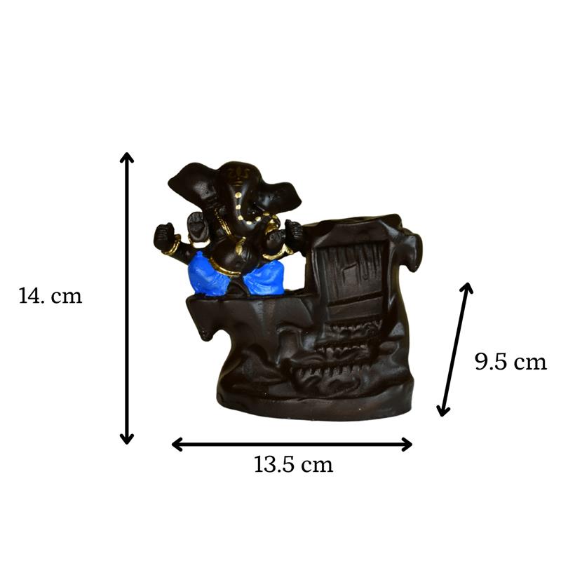 Artisan Blue Ganesh Smoke Fountain Tabletop Decor by Sowpeace - Unique Home Showpiece – view 5