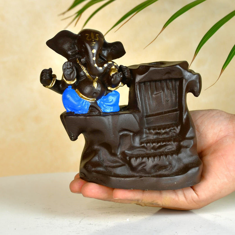 Artisan Blue Ganesh Smoke Fountain Tabletop Decor by Sowpeace - Unique Home Showpiece – view 6