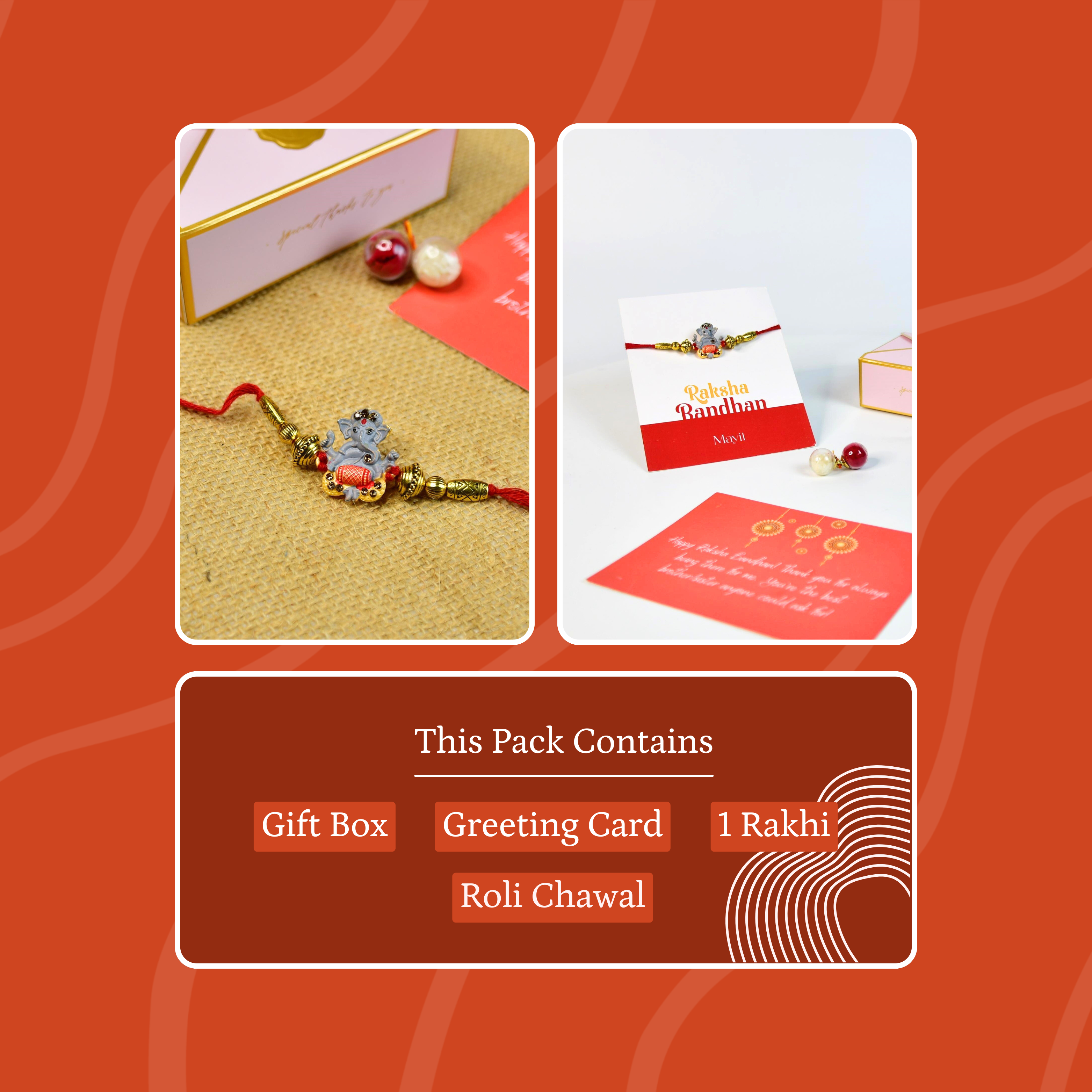 Sowpeace Exquisite Green Ganesha Rakhi Pack of 1 with Roli Chawal and Greeting card combo for Raksha Bandhan and Gifting